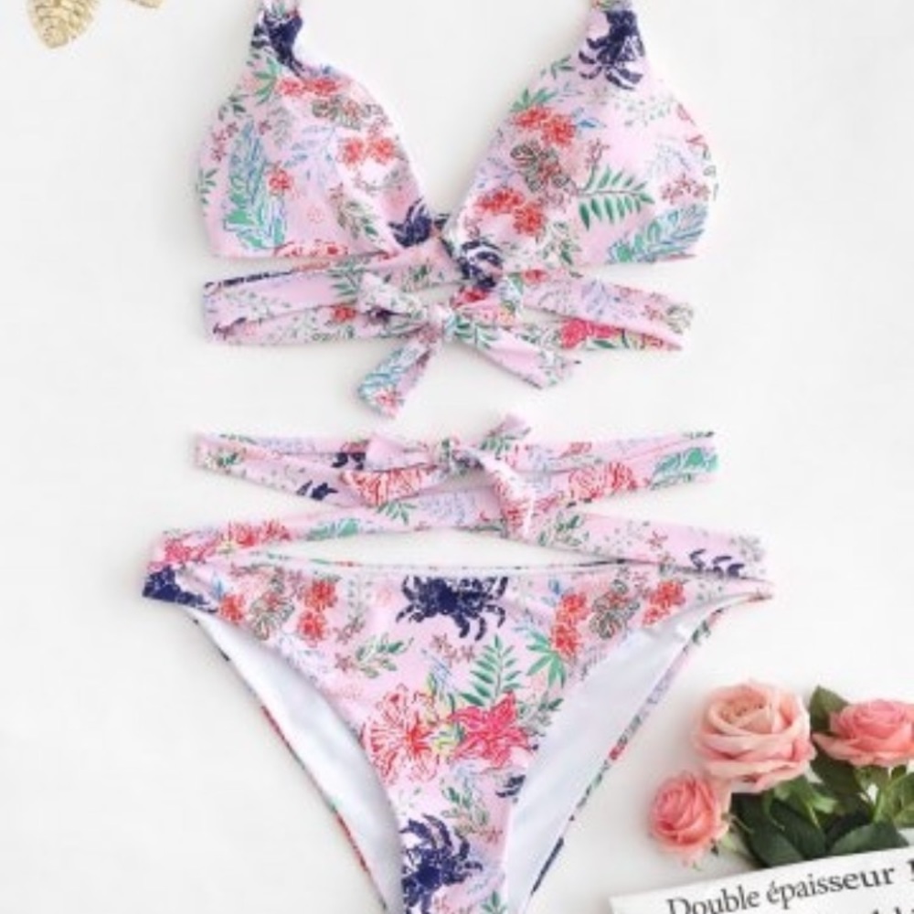 Pink Floral Tie-Up Bikini